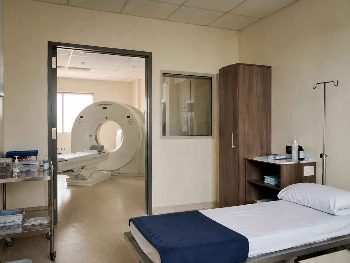 Illustrative diagnostic room with coherent clinical equipment