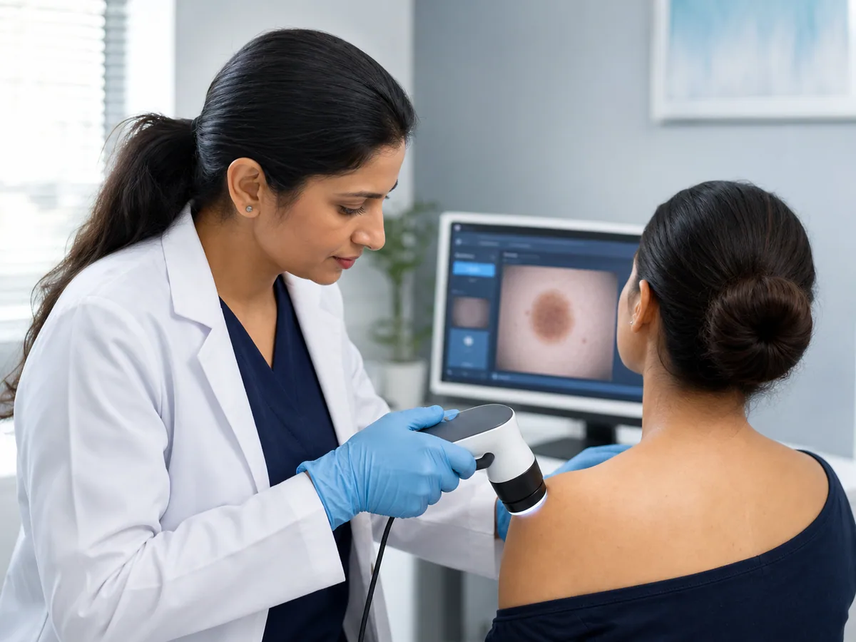 Clinician-led skin assessment with modern diagnostic equipment