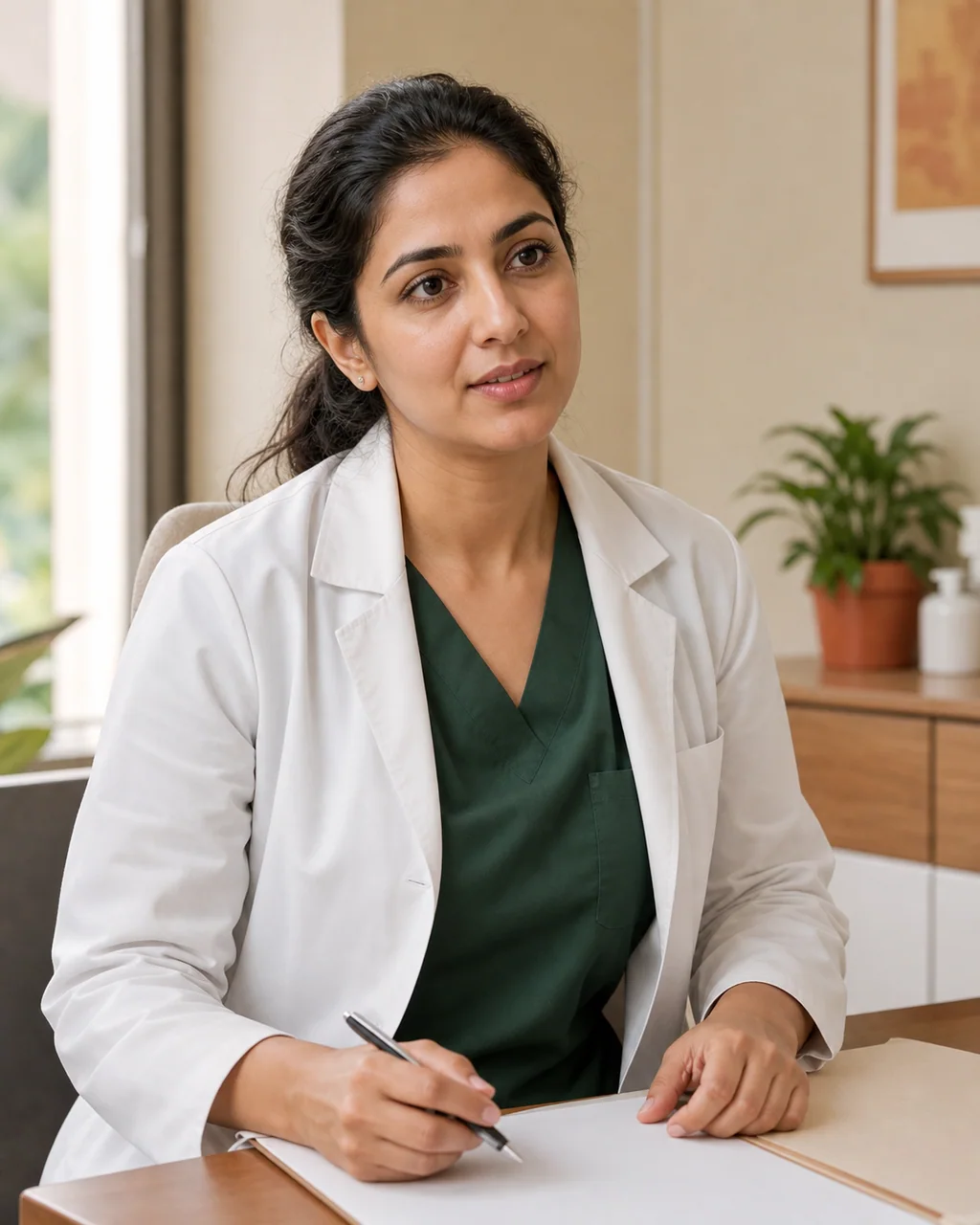 Portrait of fictional anaesthesiologist Dr. Farah Qureshi