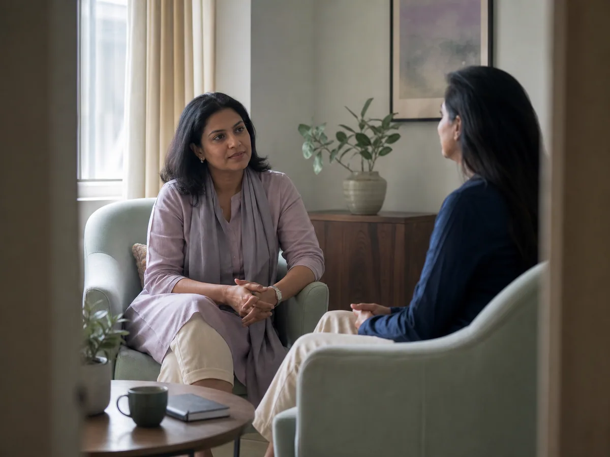 A respectful conversation in a peaceful mental health consultation room