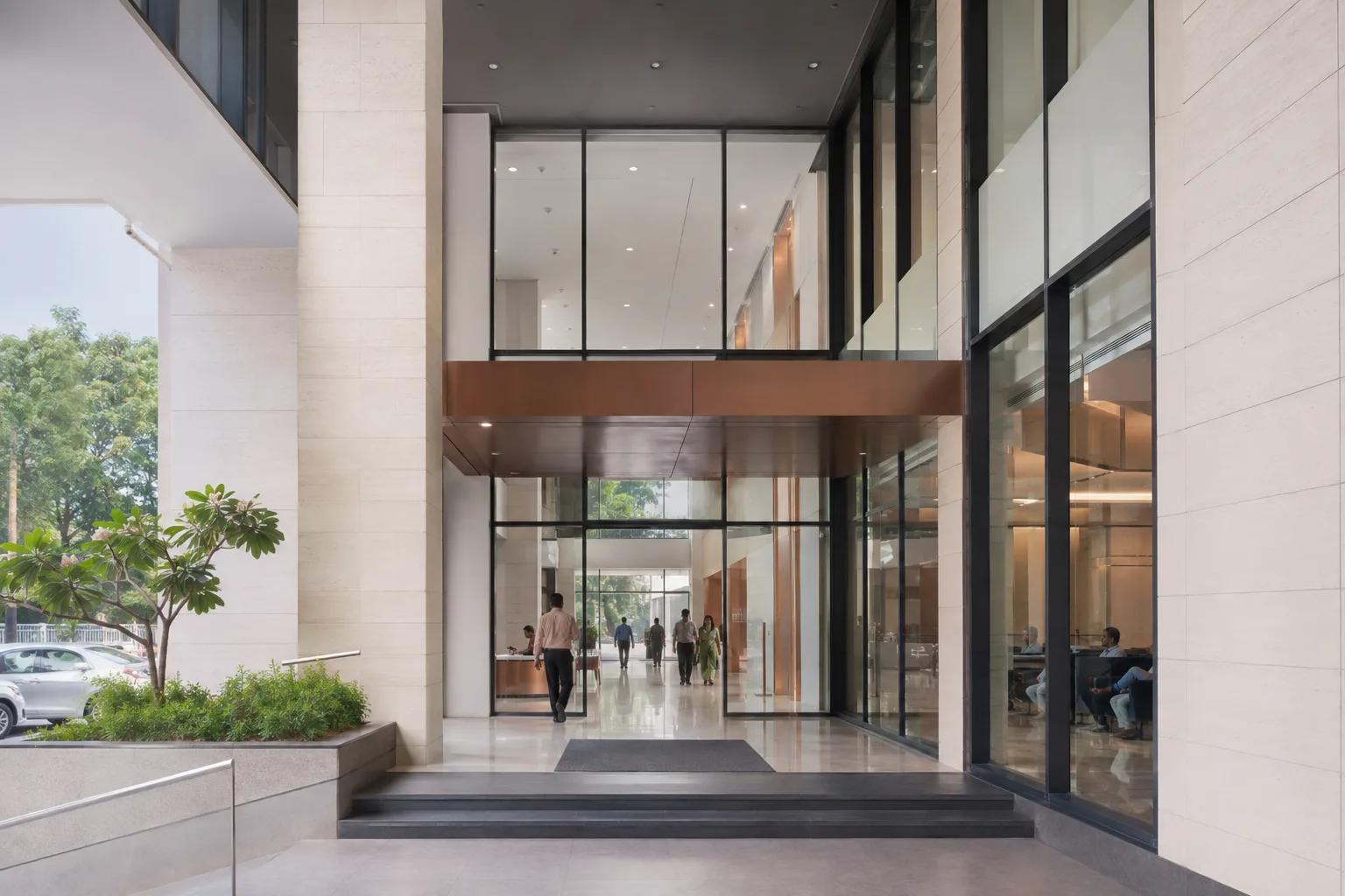 Fictional Stratum hospital arrival hall in daylight