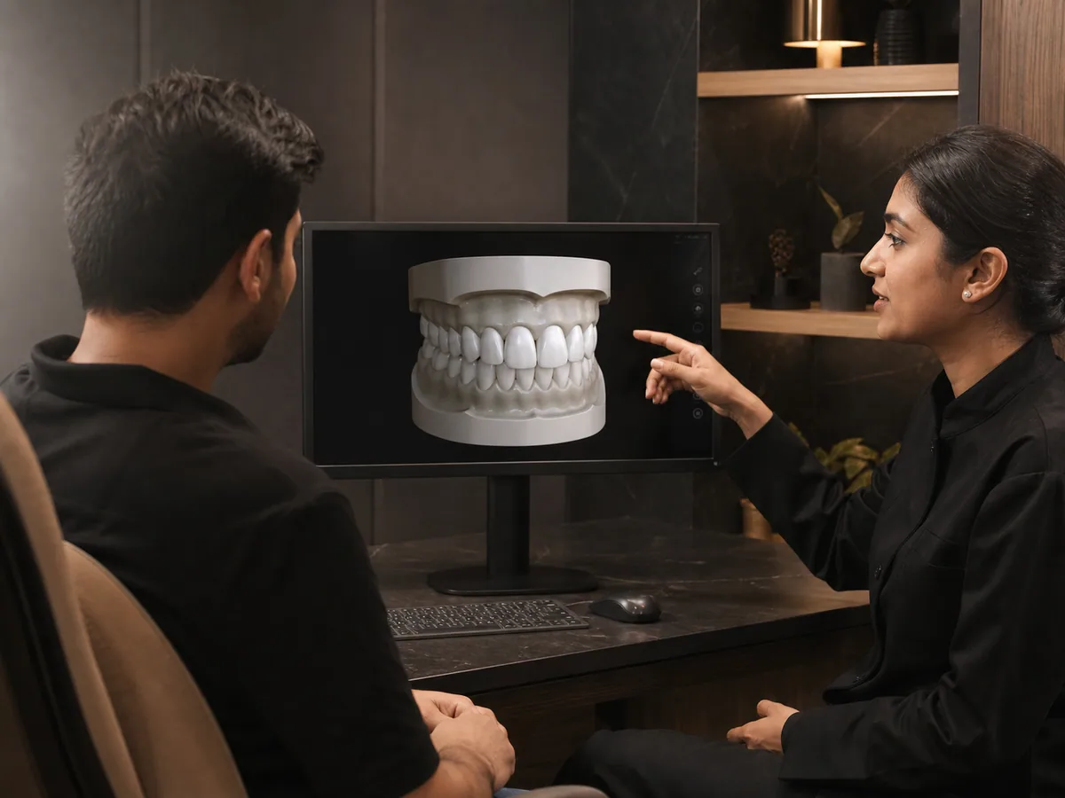 Clinician reviewing a digital restorative planning scan